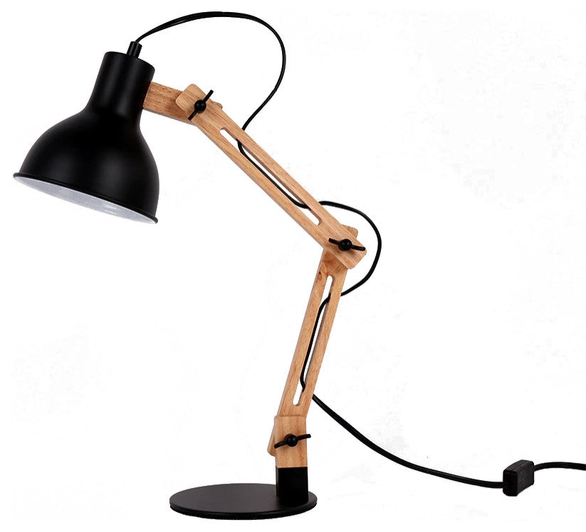 Modern Black Wood LED Desk Lamp For Bedside, Office