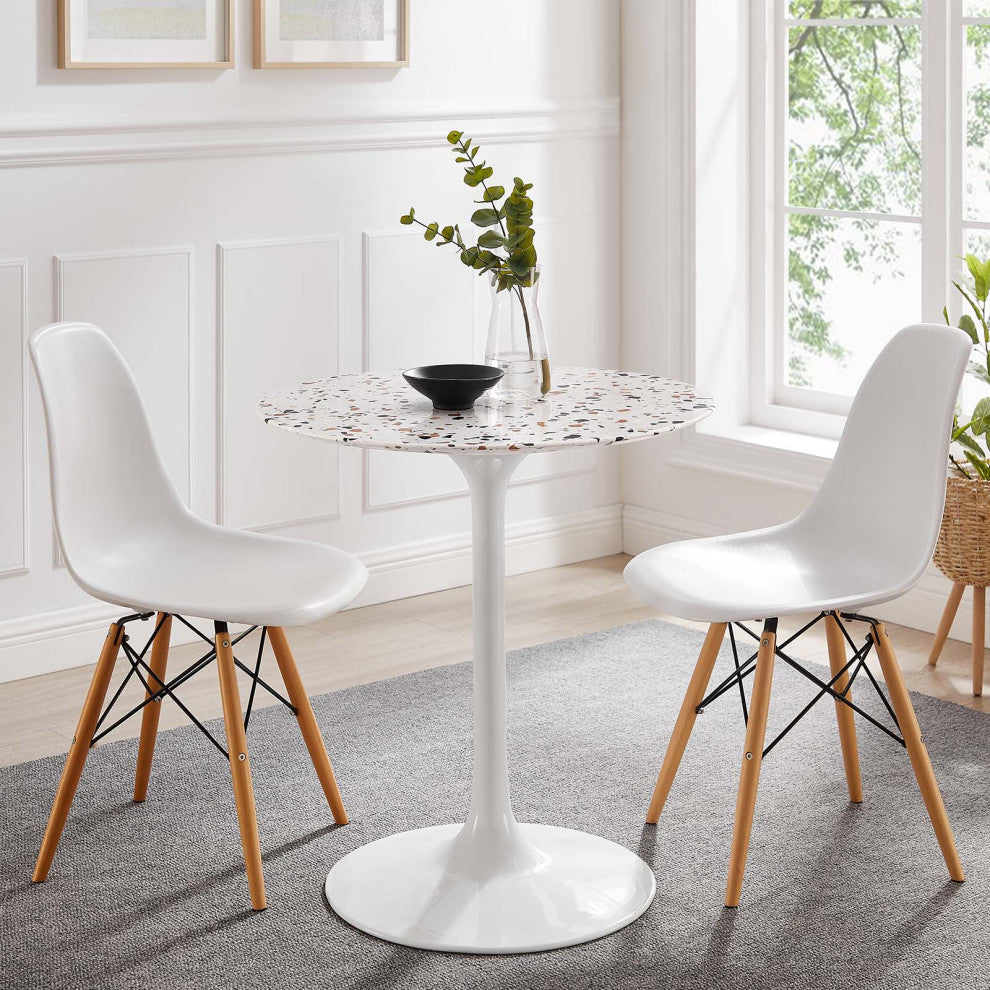 Lippa 28" Round Terrazzo Dining Table, White White