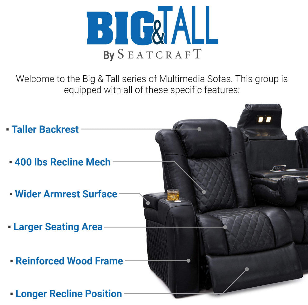 Seatcraft Headline Home Theater Seating, Black, Sofa