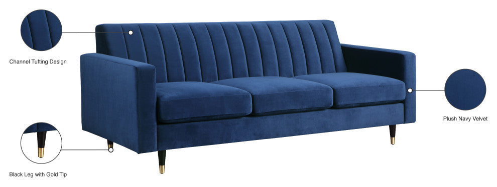Lola Velvet Upholstered Sofa, Navy