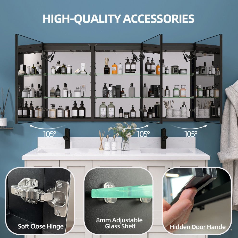 60'' W 30'' H Recessed Frameless Medicine Cabinet Mirror 9 Adjustable