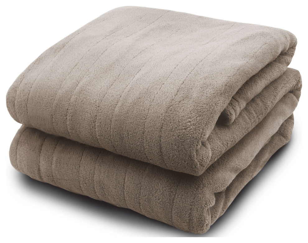 Pure Warmth Microplush Electric Heated Warming Throw Blanket Taupe