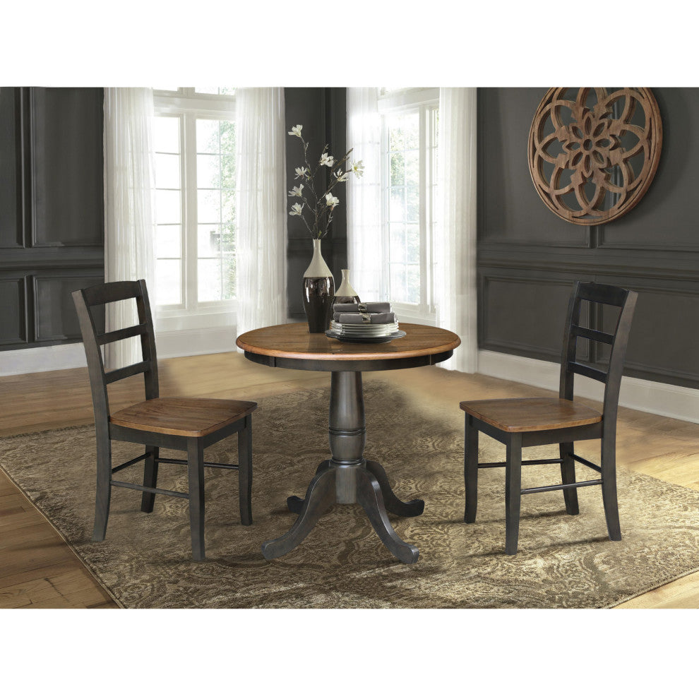 30" Round Pedestal Dining Table with 2 Madrid Ladderback Chairs