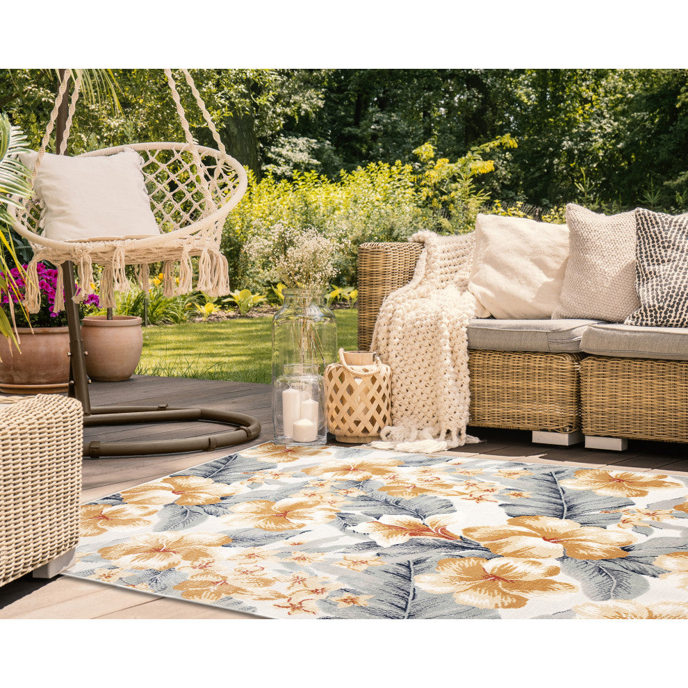 Canyon Tropical Floral Indoor/Outdoor Rug, Ivory, 2'6"x3'11"