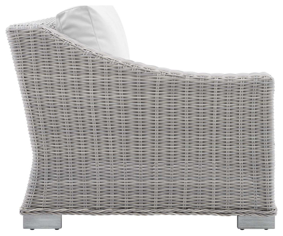 Lounge Chair, Sunbrella, Rattan, Wicker, Gray White, Modern, Outdoor Patio