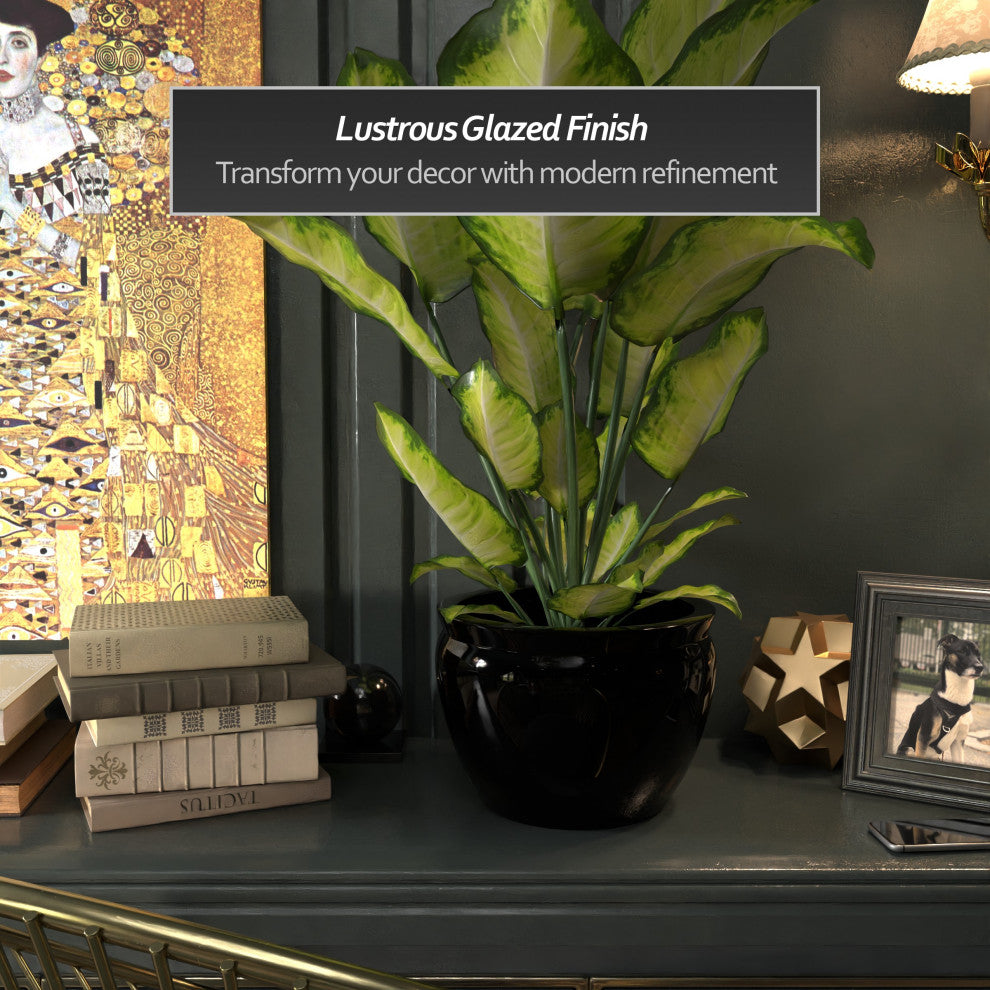 12" Solid Black Porcelain Fishbowl Planter