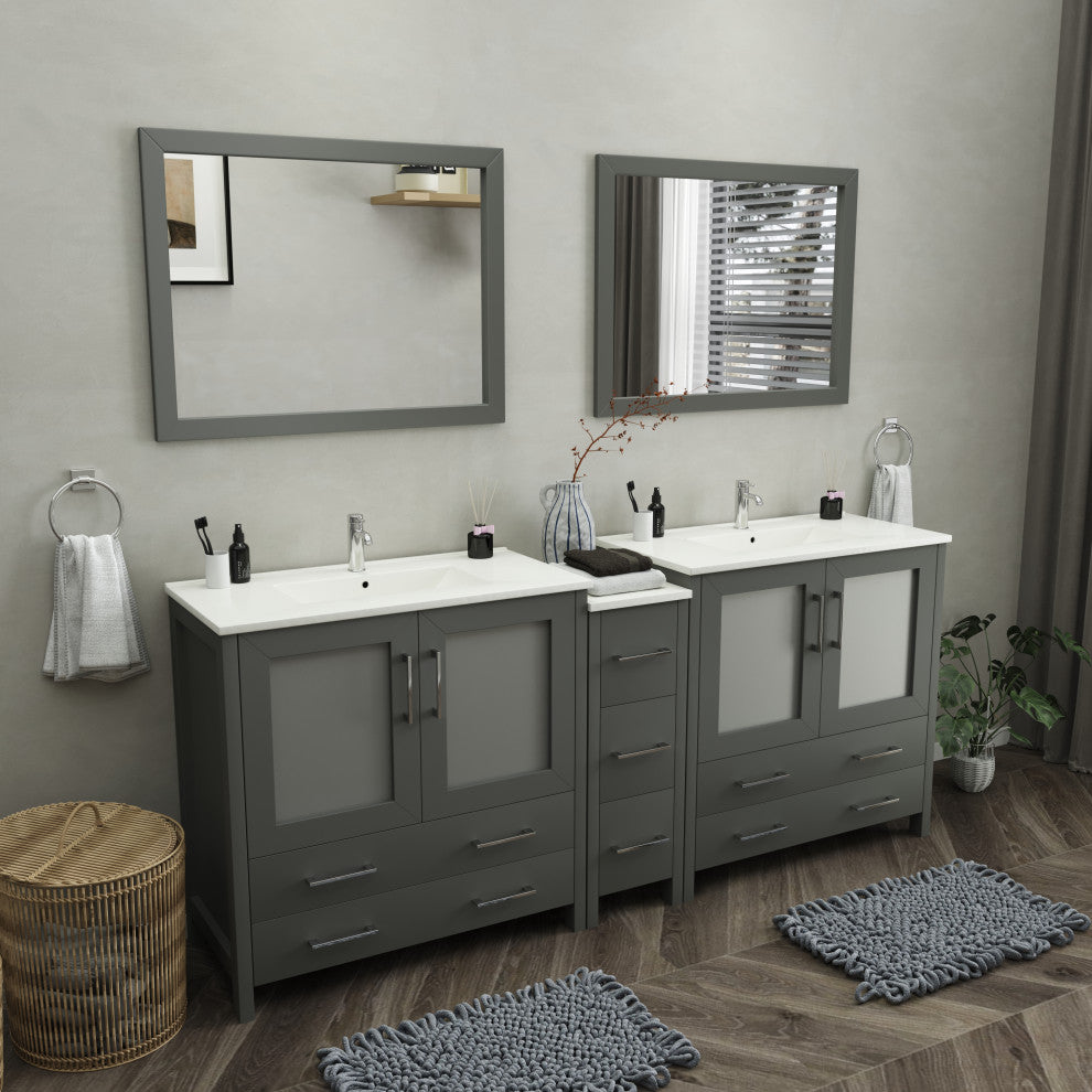 Vanity Art Vanity Set With Ceramic Top, 84", Gray