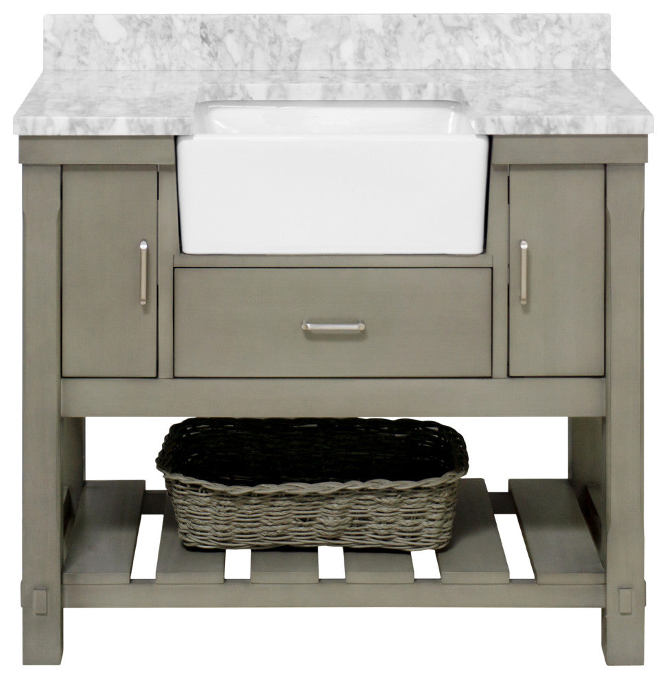 Charlotte 42" Bathroom Vanity, Weathered Gray, Carrara Marble