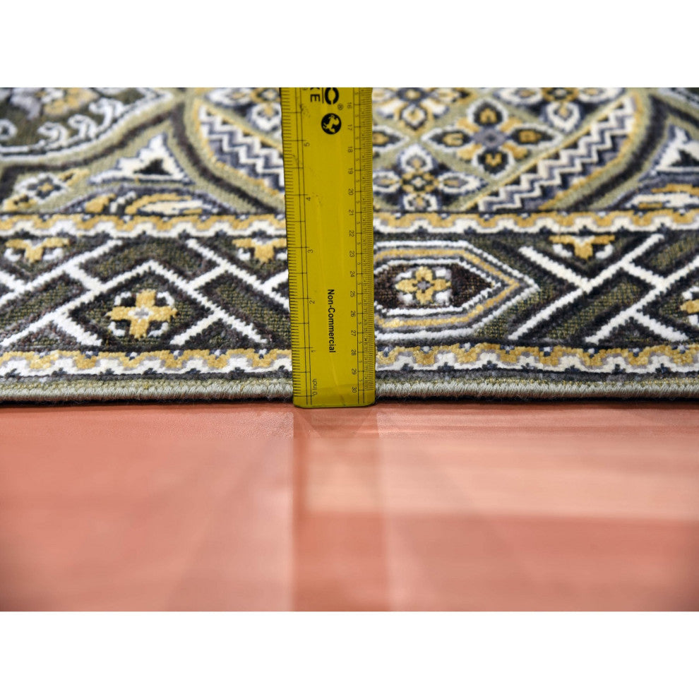 Taupe/Brown Silk Mughal Inspired Hand/Knotted Textured Wool Rug, 4'0"x6'2"
