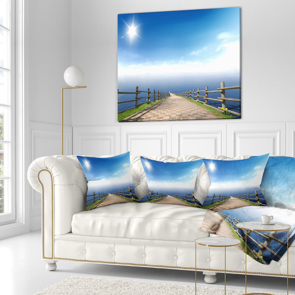 Endless Pier into Blue Sea Seascape Photography Throw Pillow, 18"x18"