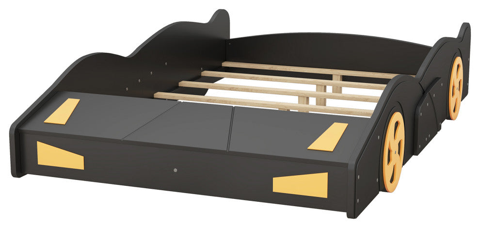 Gewnee Full Size Race Car-Shaped Platform Bed with Wheels and Storage