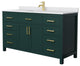 60" SGL Bathroom Vanity, Green, White Cult. Marble Countertop, Sink, Gold Trim