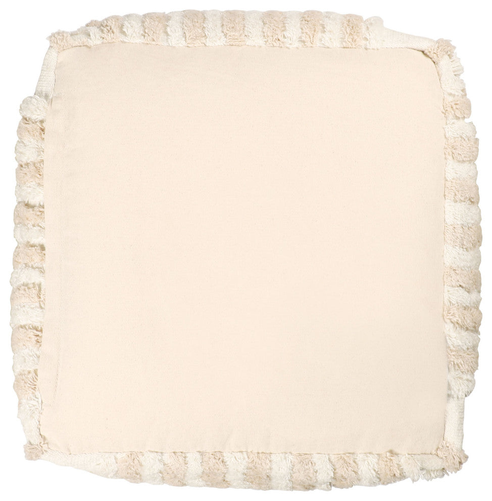 Stacy Garcia Beige/Cream Modern Striped Cube Pouf, 18"x18"x18"