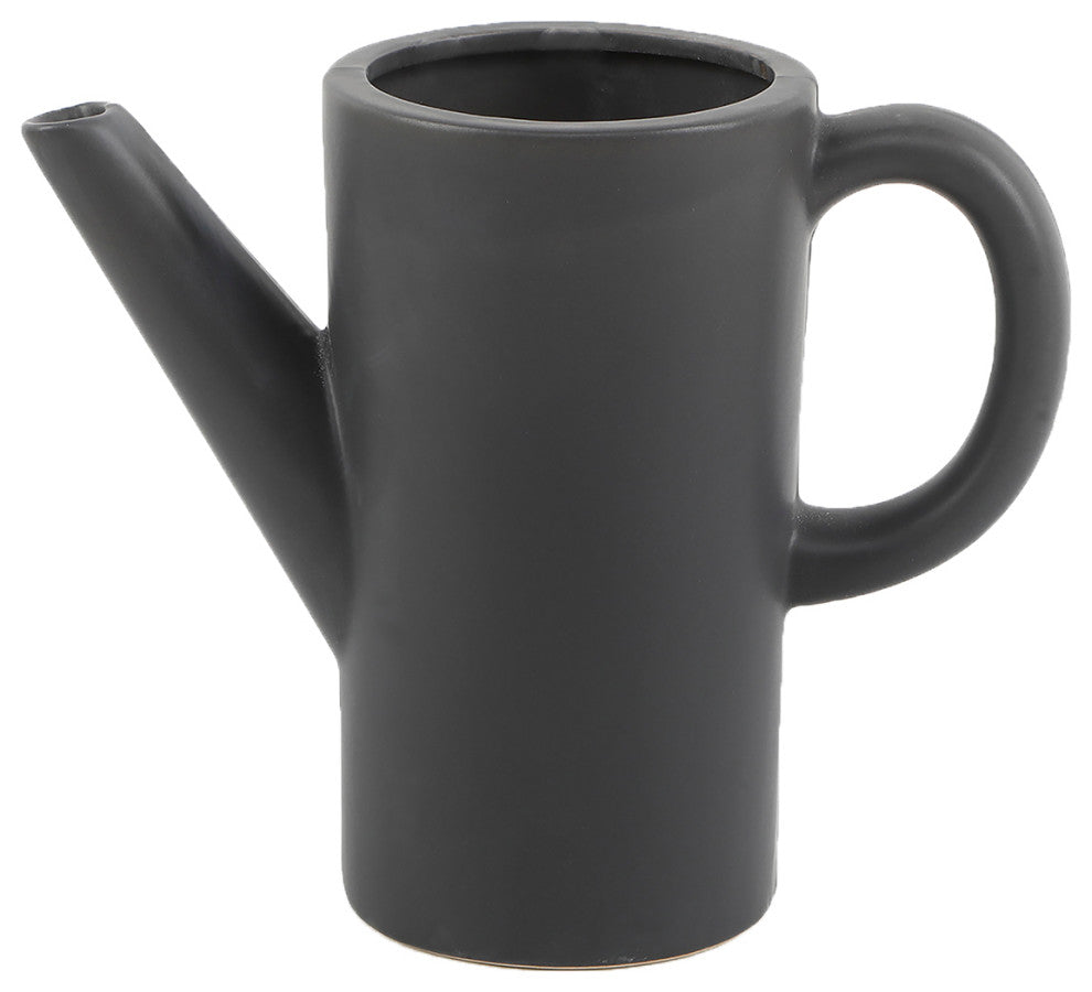 8.75" Ceramic Watering Can, Matte Black