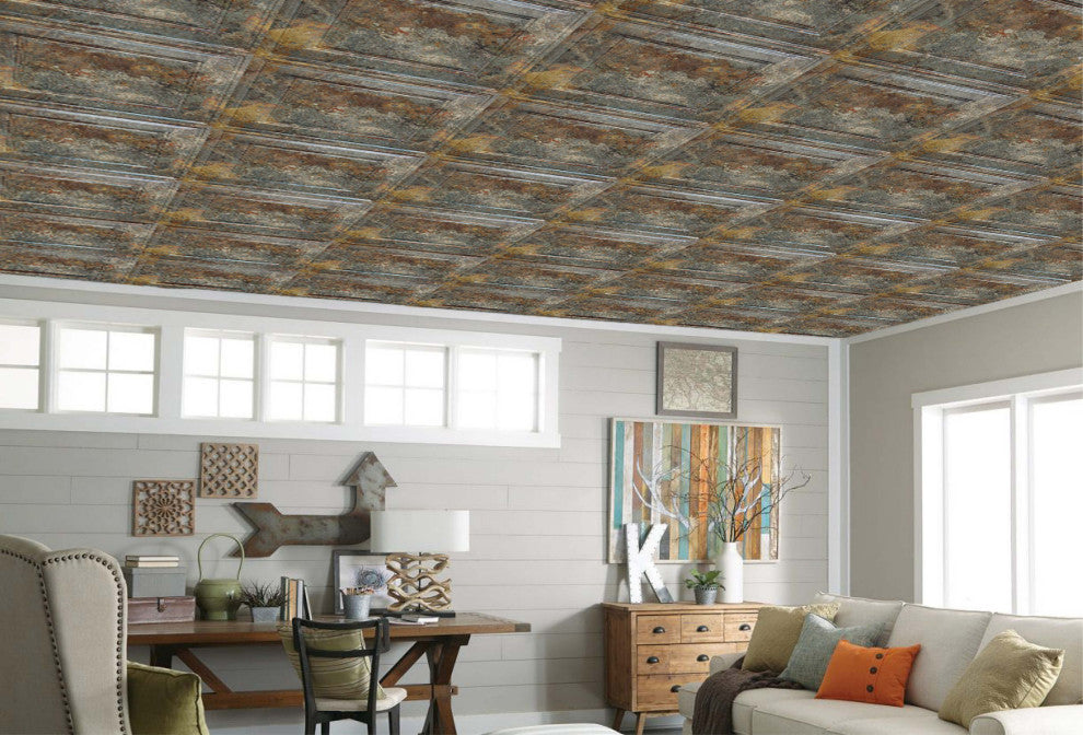 Simply Rustic 3D Ceiling Panels, 2'x2', 40 Sq Ft, Pack of 10