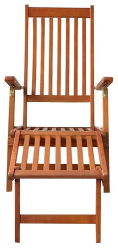 vidaXL Solid Acacia Wood Patio Deck Chair with Footrest and Cushion Garden