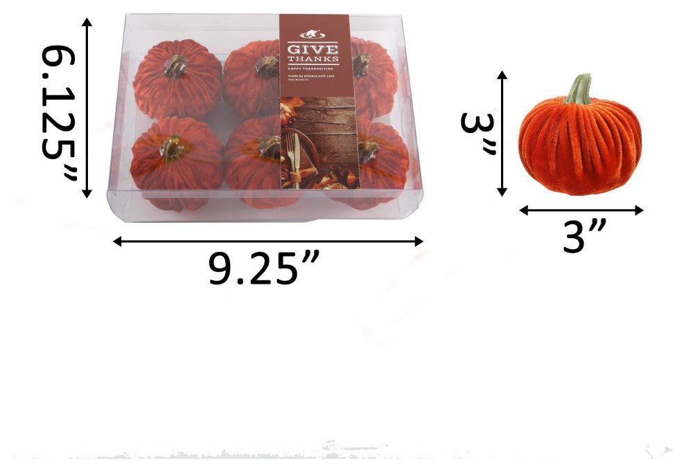 S/6 Orange Velvet Pumpkins In Box(Md)