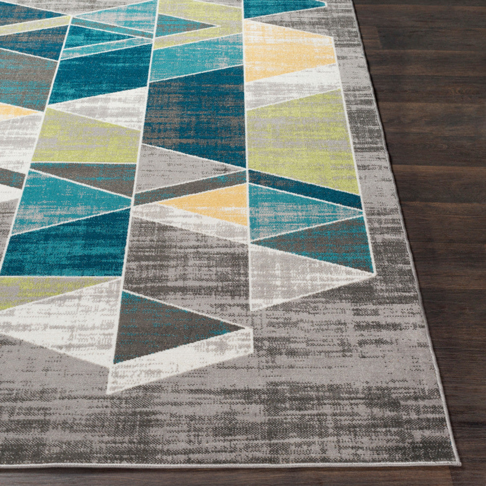 Rafetus Modern Teal, Lime Area Rug, 2'x3'