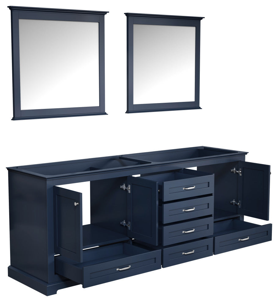 Dukes 80" Double Vanity, No Top and 30" Mirrors, Navy Blue
