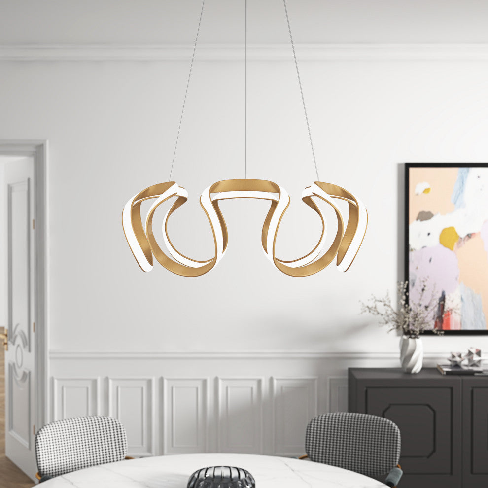 Modern Gold 1-Light Wavy Linear LED Pendant Lighting Fixture