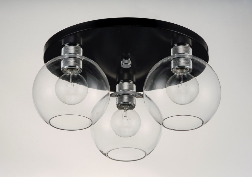 Maxim 21610 Vessel 3 Light 17"W Flush Mount Ceiling Fixture - Black / Brushed