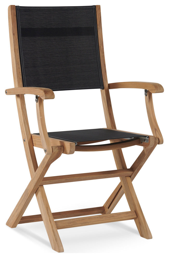Stella 3-Piece Round Teak Outdoor Bistro Set in Black with Folding Table