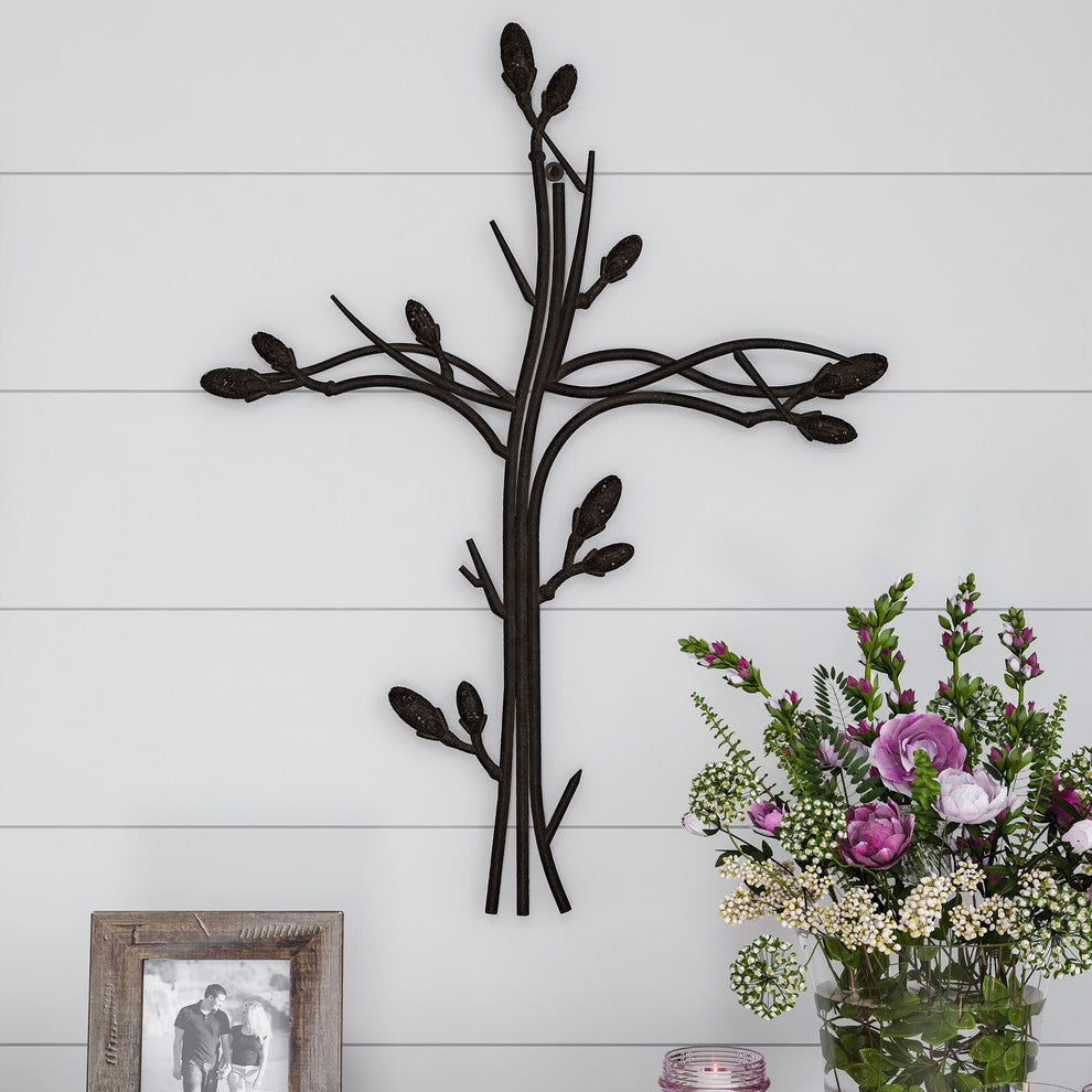 Metal Wall Cross Decorative Intertwined Vine Design Rustic Religious Lavish Home