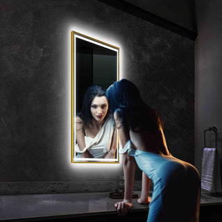 Fogless, Dimmable, Color Temperature Adjustable LED Mirror, Brush Gold, 18x36