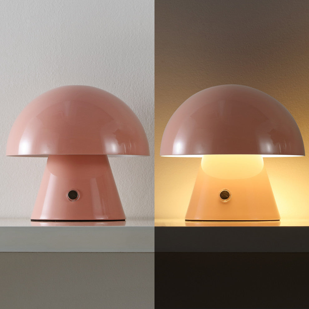Porcini 7" Rechargeable/Cordless Iron Integrated LED Mushroom Table Lamp, Pink