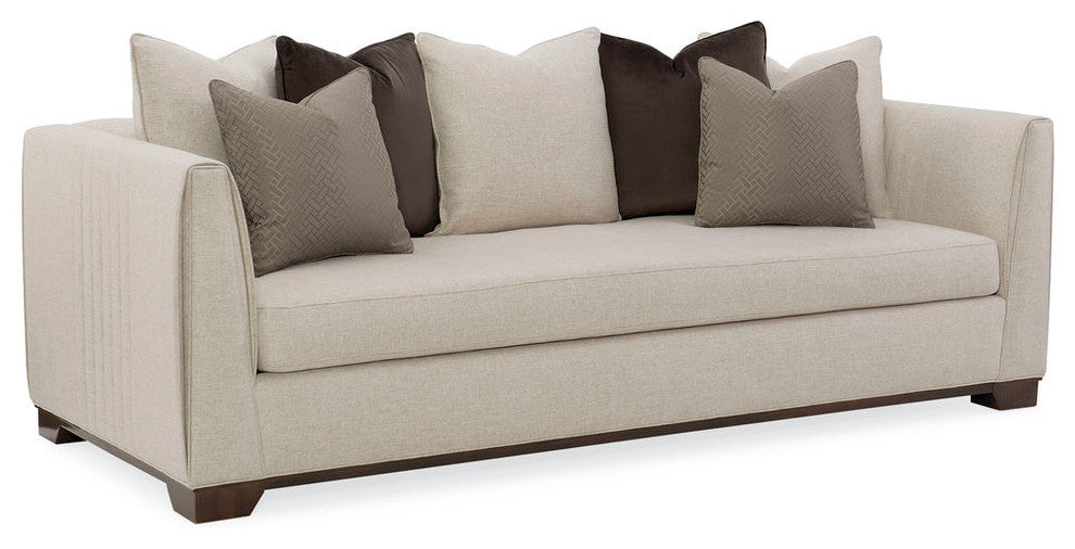Modern Streamline Bench Cushion Sofa With Plinth Base