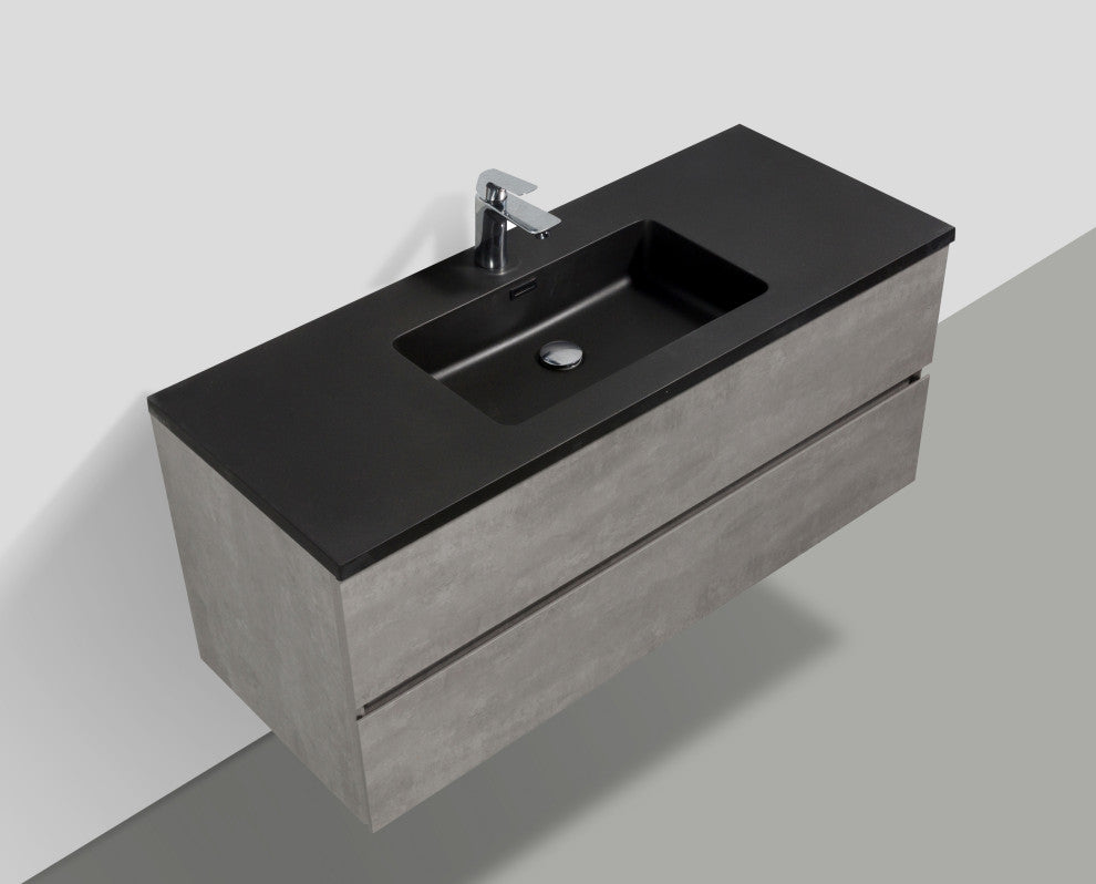 Alma-Edi Cement Grey Wall Mounte Vanity With Black Sink, 48"