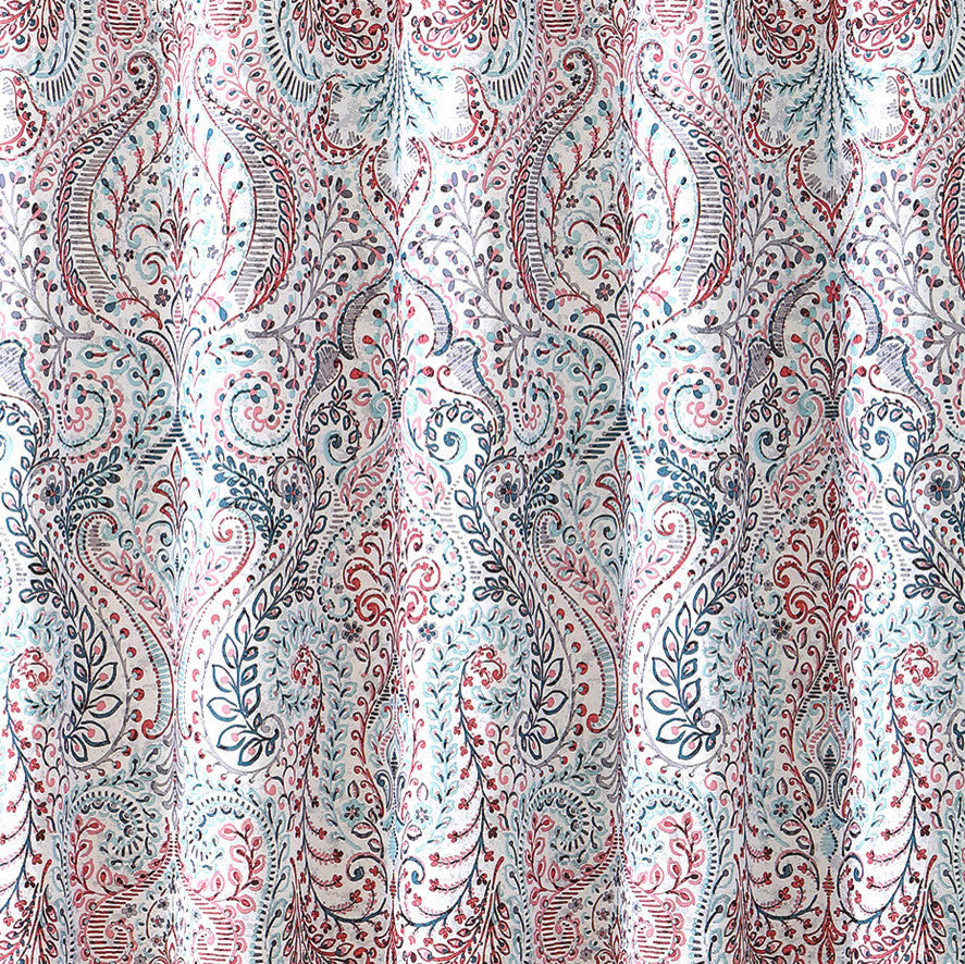 Floral Paisley Turquoise Pink Gray Fabric Shower Curtain