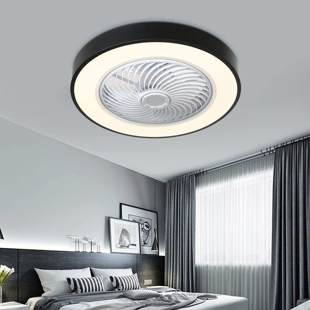 20" Mod Black and White Invisible Blade Ceiling Fan and Light