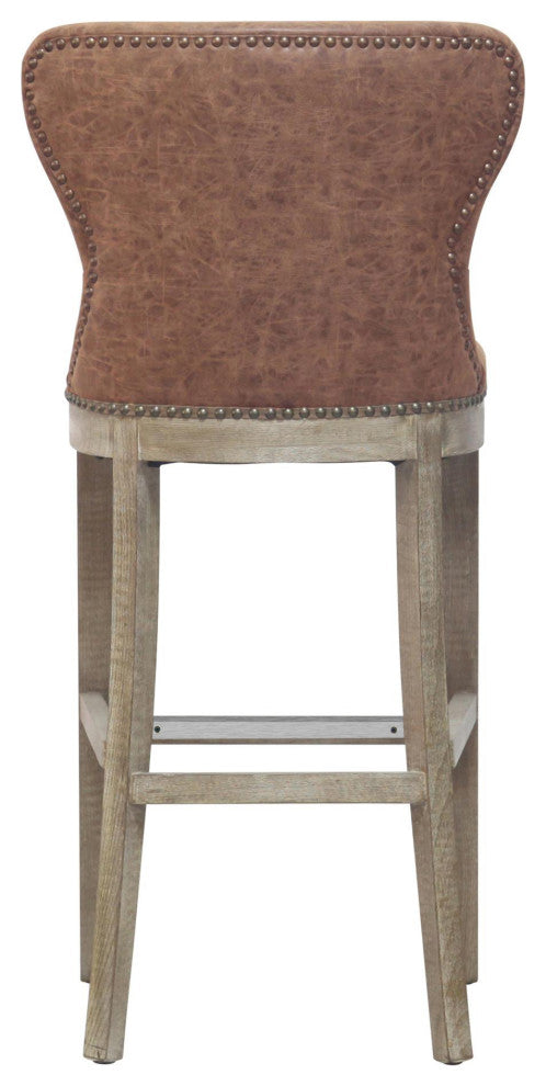 Dorsey Bar/ Counter Stool Drift Wood Legs, Nubuck Chocolate, Bar Stool, Faux Leather