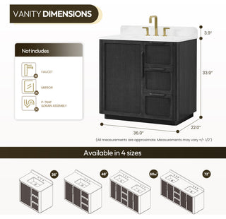 Busan Bath Vanity, Quartz Top No Mirror, Oak Classic Black, 36", Single Vanity