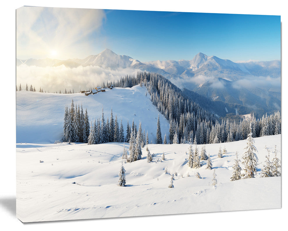 Sunny Morning in Mountains, Landscape Canvas Art Print, 20"x12"