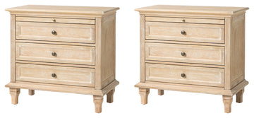 3-Drawer Nightstand With  Built-In Outlets Set of 2, Natural