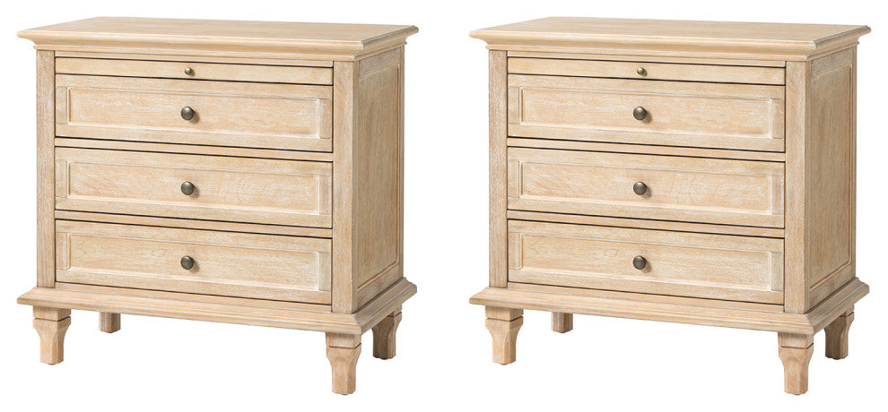 3-Drawer Nightstand With  Built-In Outlets Set of 2, Natural
