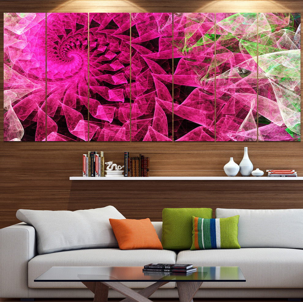 Pink Spiral Kaleidoscope, Abstract Wall Art Canvas, 83"x32", 7 Panels