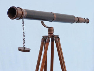 Floor Standing Antique Copper With Leather Galileo Telescope 65''