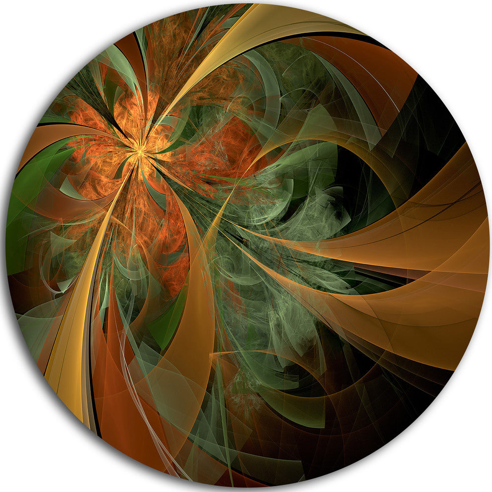 Symmetrical Orange Digital Fractal Flower, Floral Disc Artwork, 11"