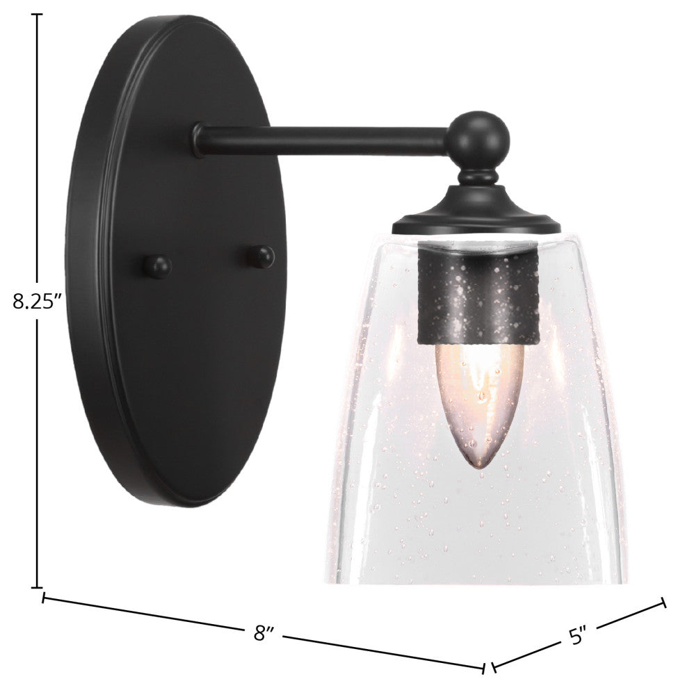 Capri 1-Light Wall Sconce, Matte Black/Square Clear Bubble