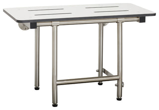 Folding Wall Mount Bench Shower Seat with Legs, White, 18-Inch