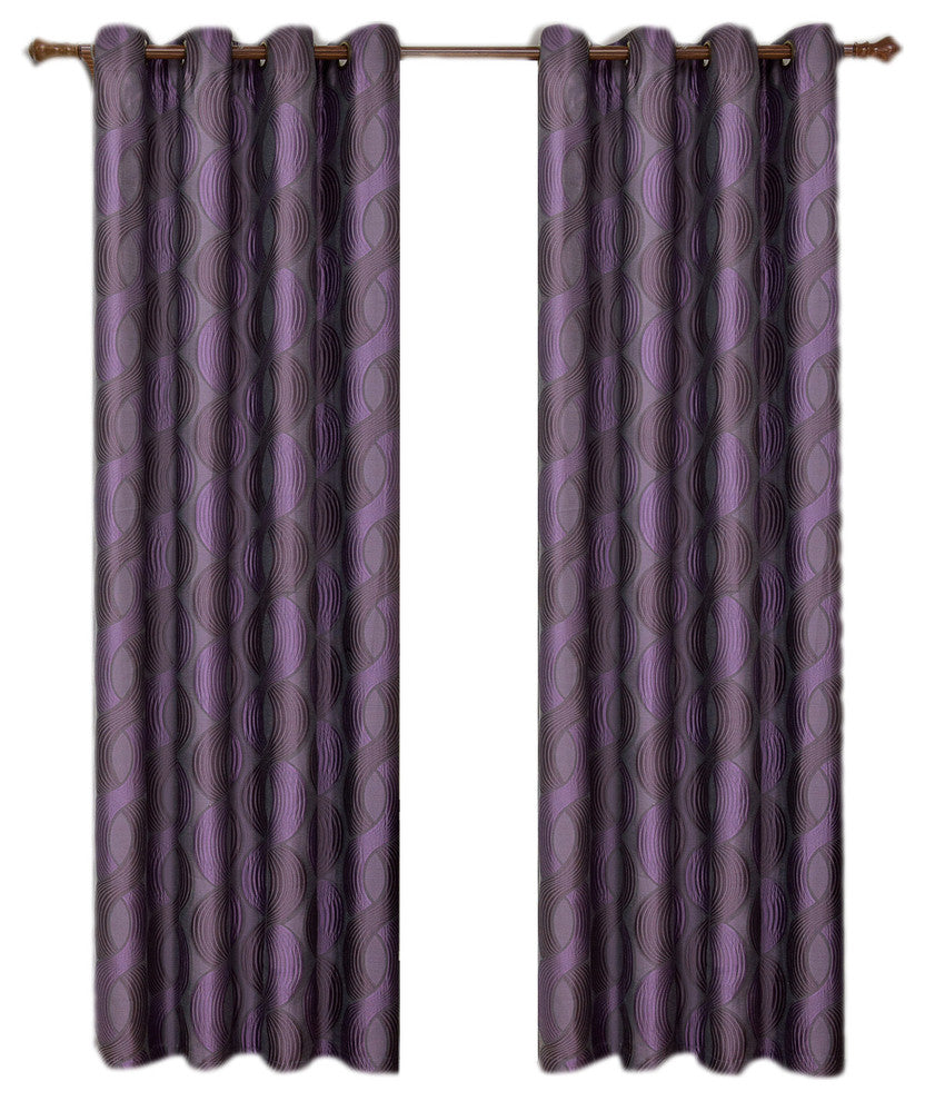 Savanna Jacquard Grommet Curtains, Set of 2, Purple, 104"x84"
