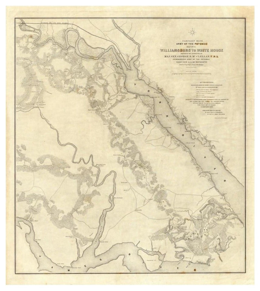 "Civil War - Williamsburg To White House, 1862" Print by Henry L. Abbot, 22"x24"