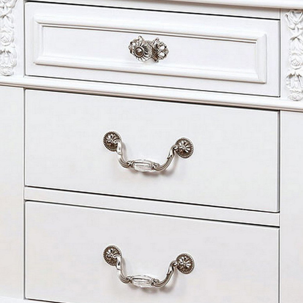 Benzara BM241909 Nightstand With 3 Drawers and Built In USB Port, White