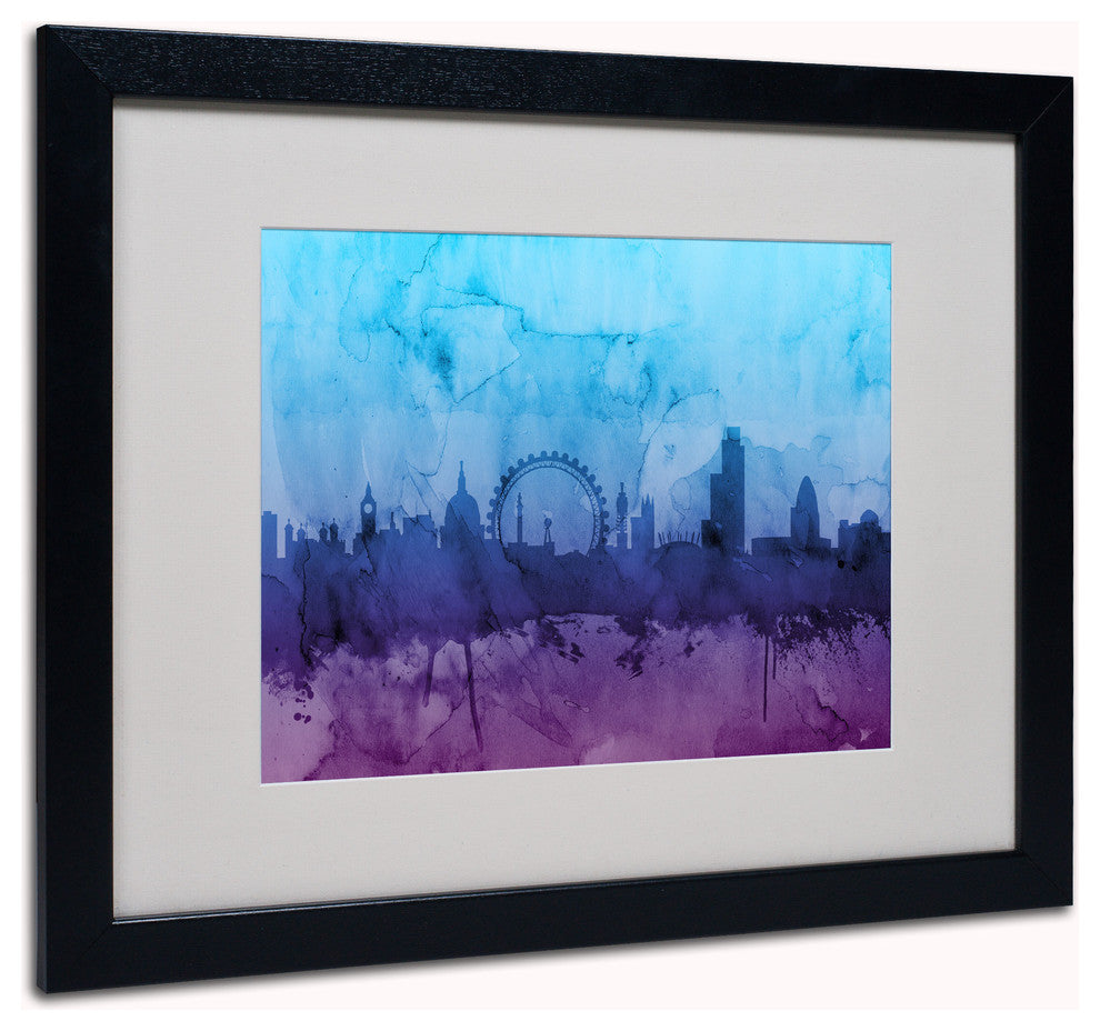 'London England Skyline IV' Matted Framed Canvas Art by Michael Tompsett