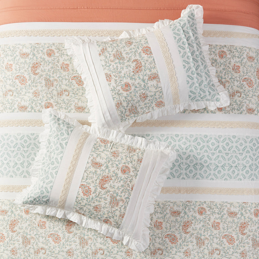 Madison Park Percale Printed Pintuck Flange 9-Piece Comforter Set, California Ki