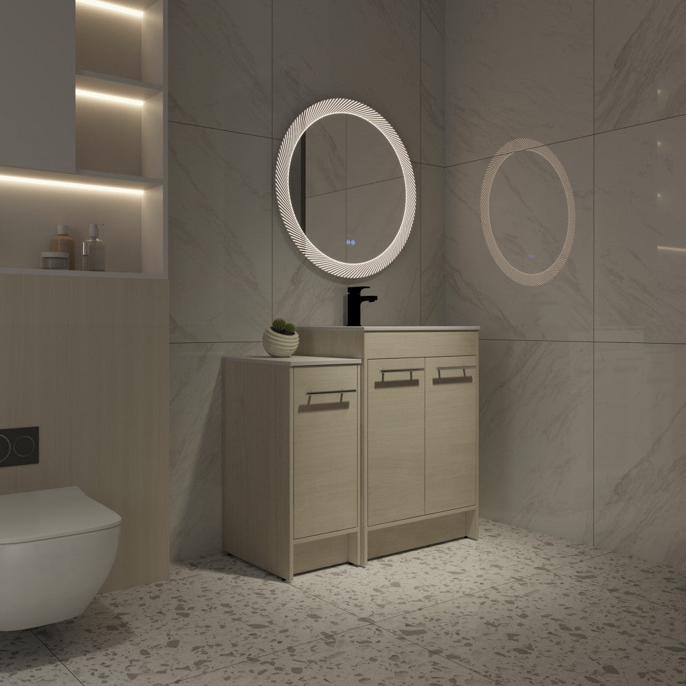 36 inch Plywood Freestanding Bathroom Vanity Set with Integrated Ceramic Sink