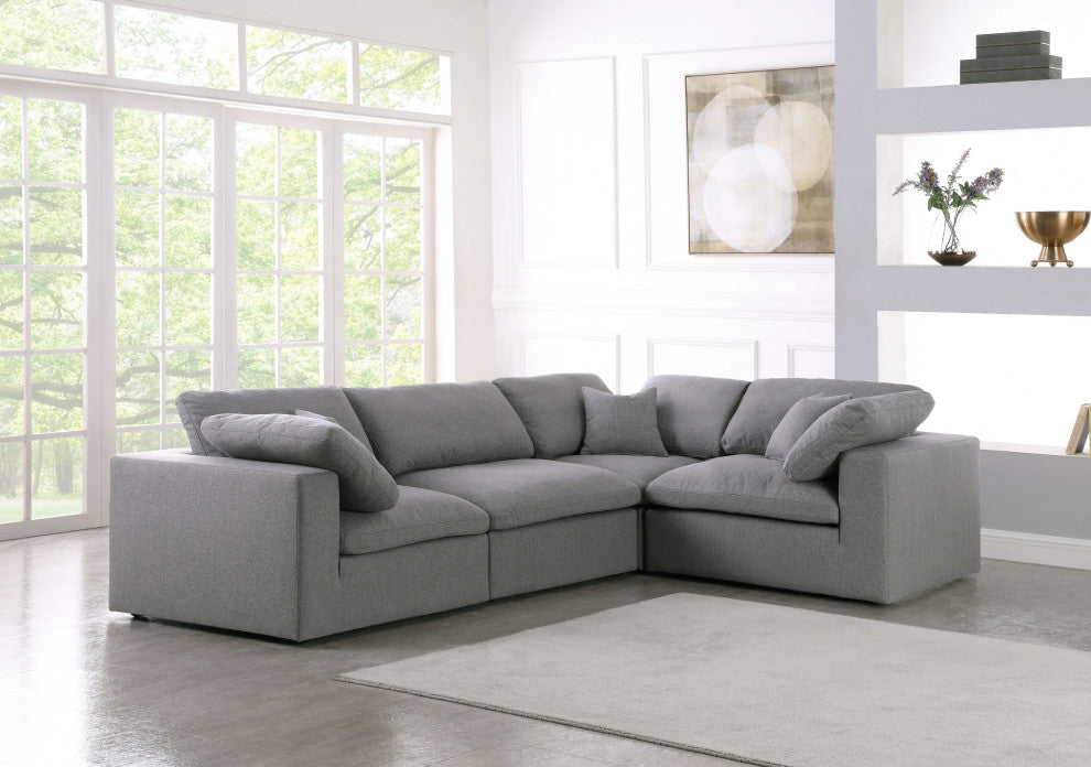 Serene Linen Textured Fabric Deluxe Comfort 4-Piece L-Shaped Sectional, Gray